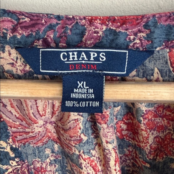 Chaps Denim multi floral print cotton v neck blouse - Picture 2 of 12
